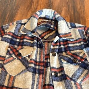 Plaid Shacket Jacket in Cream, Navy & Rust
